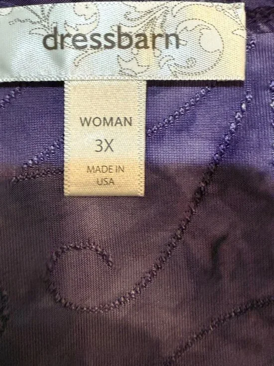 Dressbarn Size 3X Purple Drape-Front Floral Bling Embellished Stretch Blouse - Picture 6 of 9